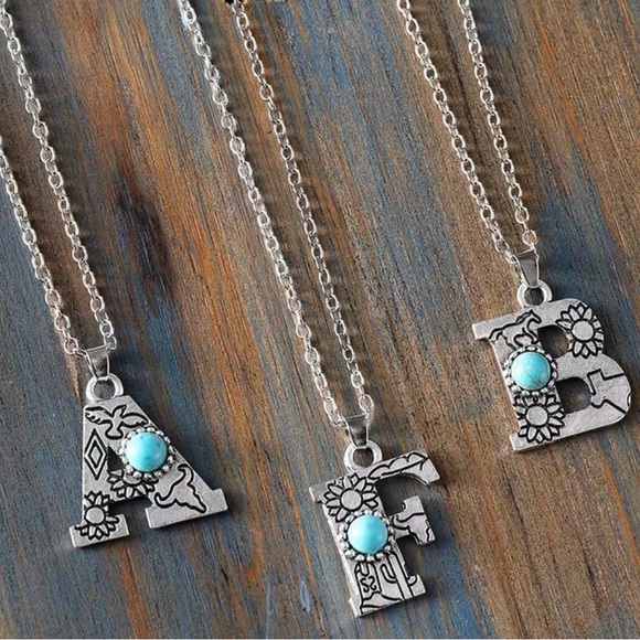 Jewelry - Western Silver and Turquoise Initial Pendant Necklace Cowgirl Necklace